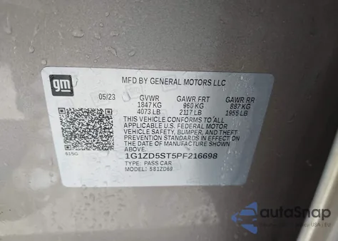 2023 Chevrolet Malibu Fwd 1Lt z USA, uszkodzony, nr VIN 1G1ZD5ST5PF216698